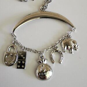 Good Luck Charms Necklace Silver Pendant D'Orlan 90s Lucky Dangles 24" Chain